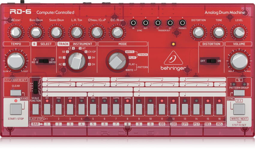 Behringer RD-6-SB - Maszyna perkusyjna - czerwony przeźroczysty