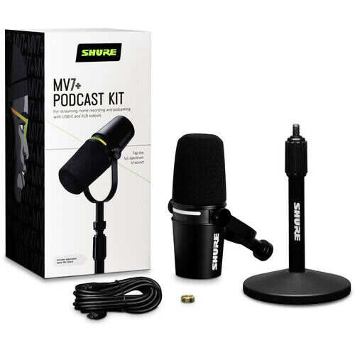 Shure MV7+BNDL - mikrofon dynamiczny na XLR / USB-C do podcastów w zestawie ze statywem