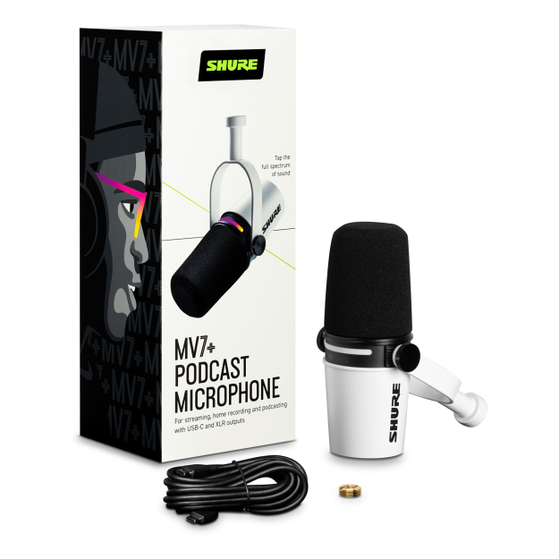 Shure MV7+W - mikrofon dynamiczny na XLR / USB-C do podcastów