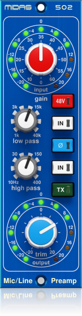 Midas MICROPHONE PREAMPLIFIER 502 V2 - Moduł przedwzmacniacza mikrofonowego w formacie 500